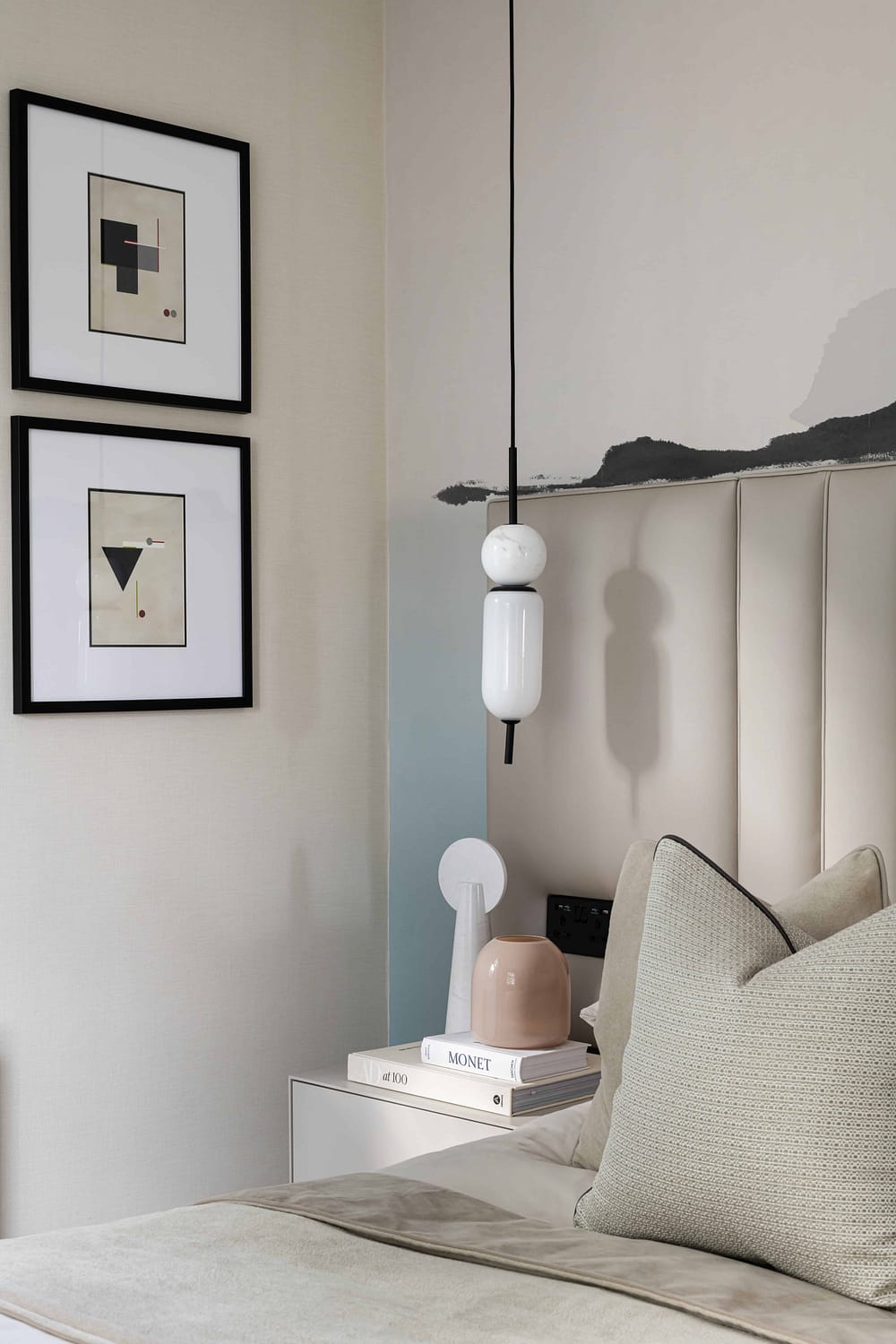 Our interior designers in Hatfield use pendant lighting in the guest room.