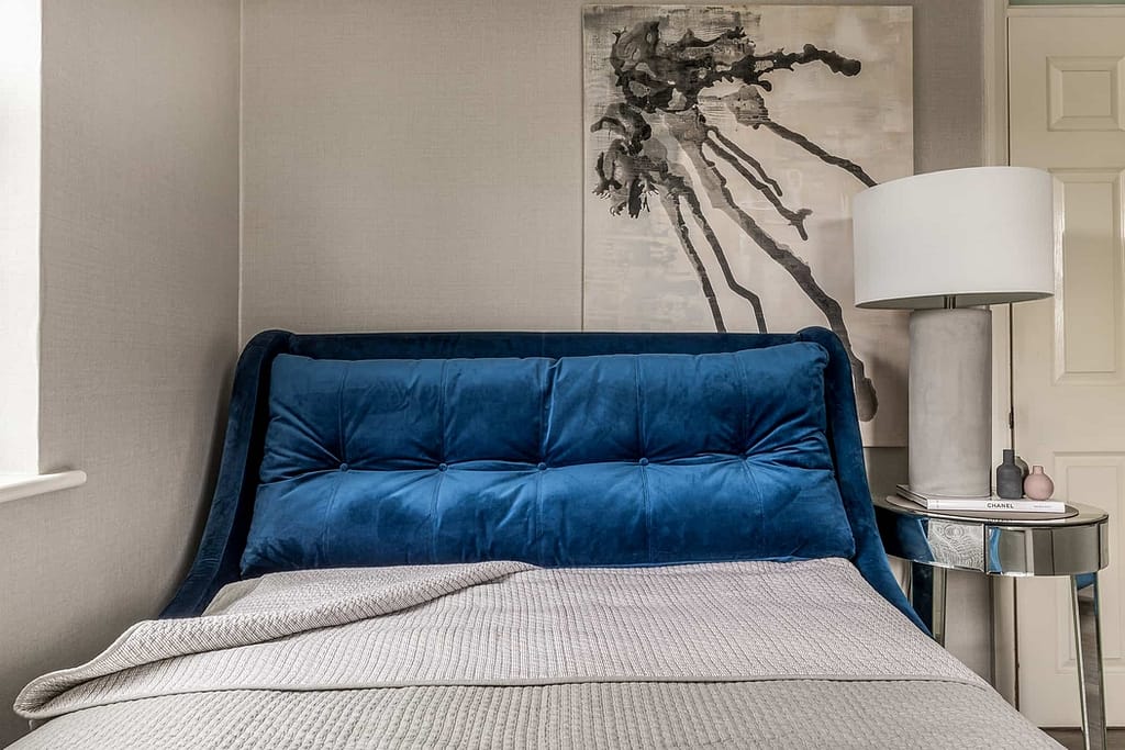 Interior Design Project in Woodford featuring this blue double bed.